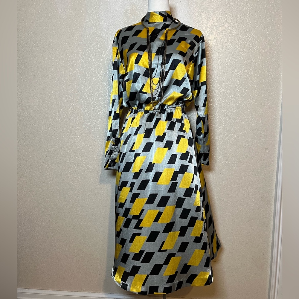 Sheik vintage yellow, black and silver silk gown. 2/$20